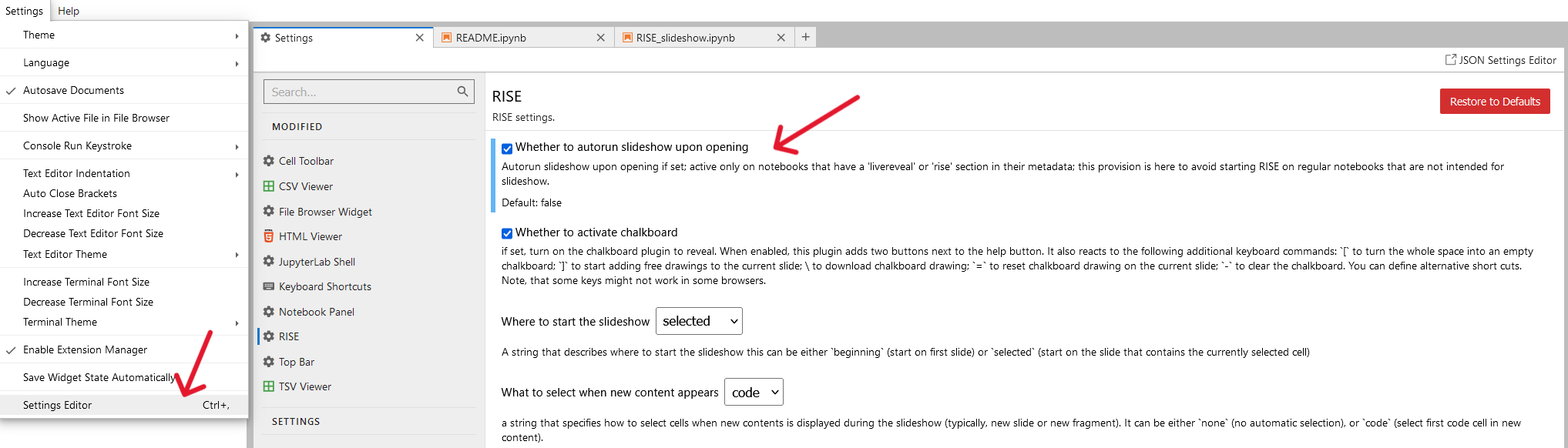 Settings editor