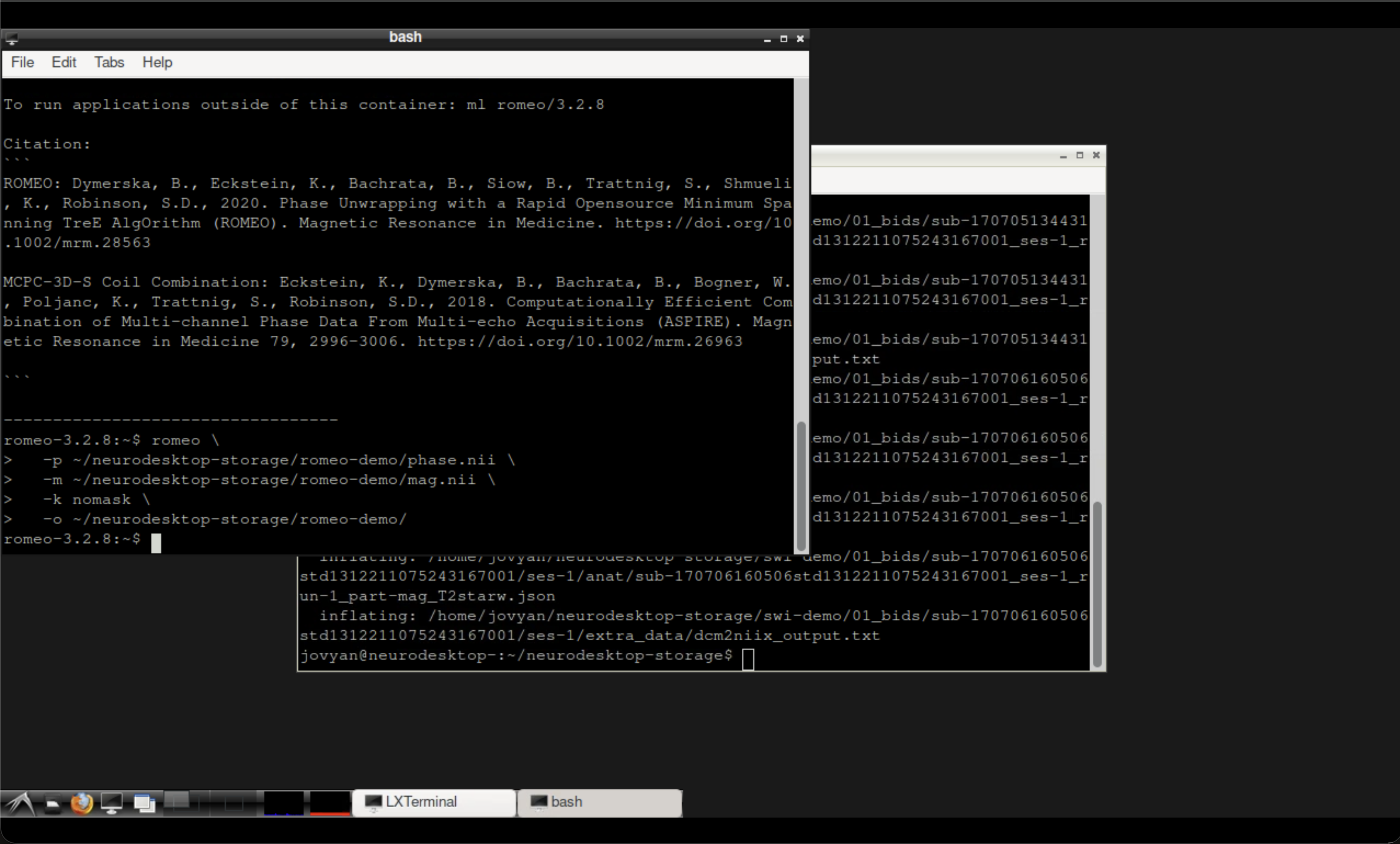 Terminal output after running ROMEO