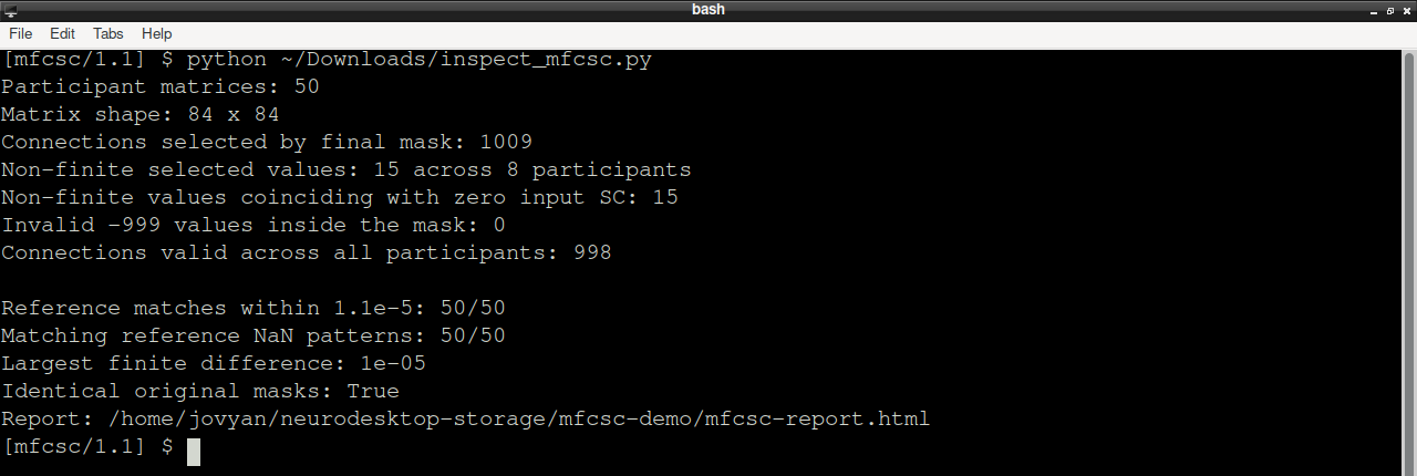 The output check, including comparison with the public reference when downloaded
