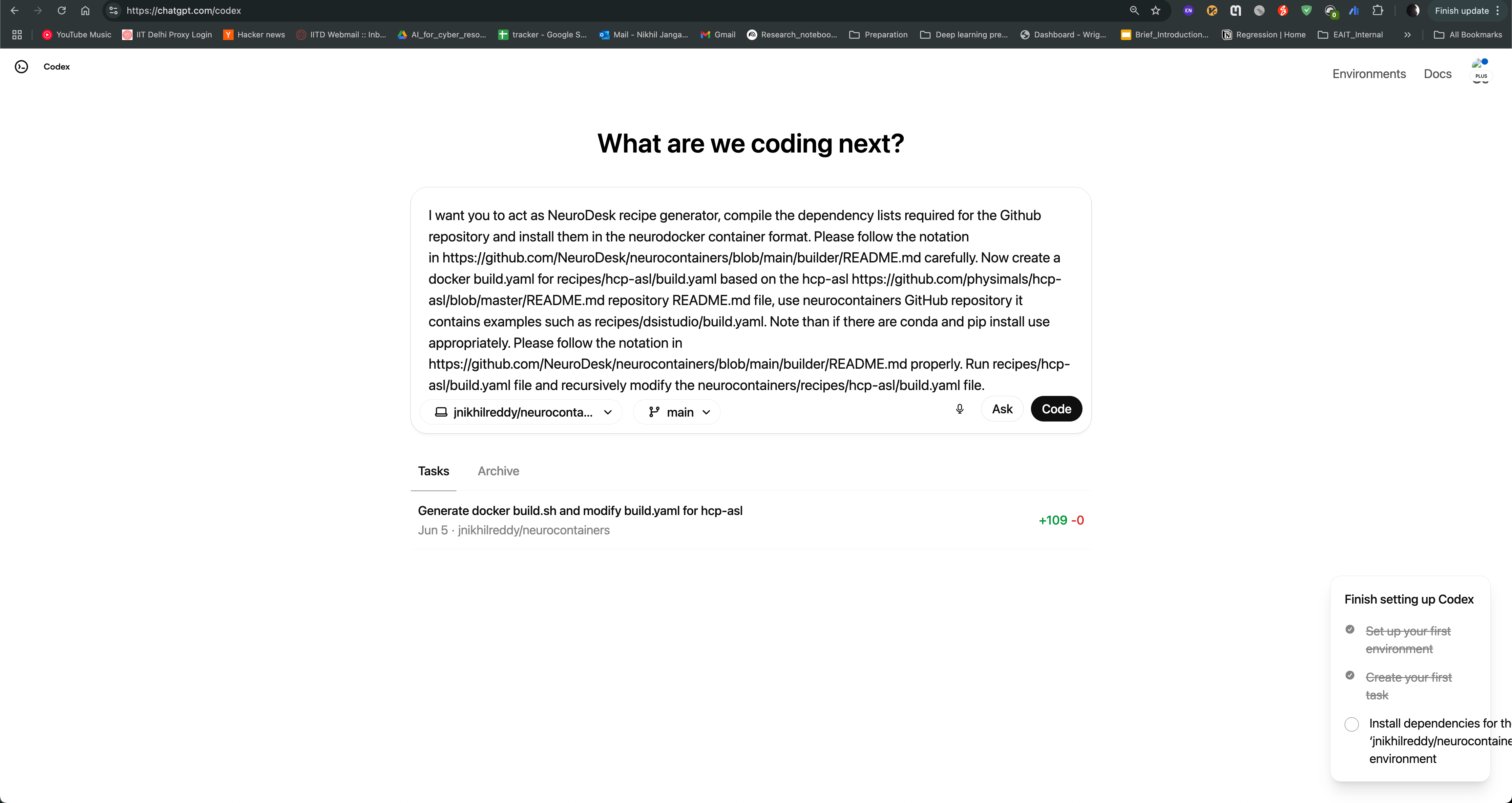 Codex agent interface