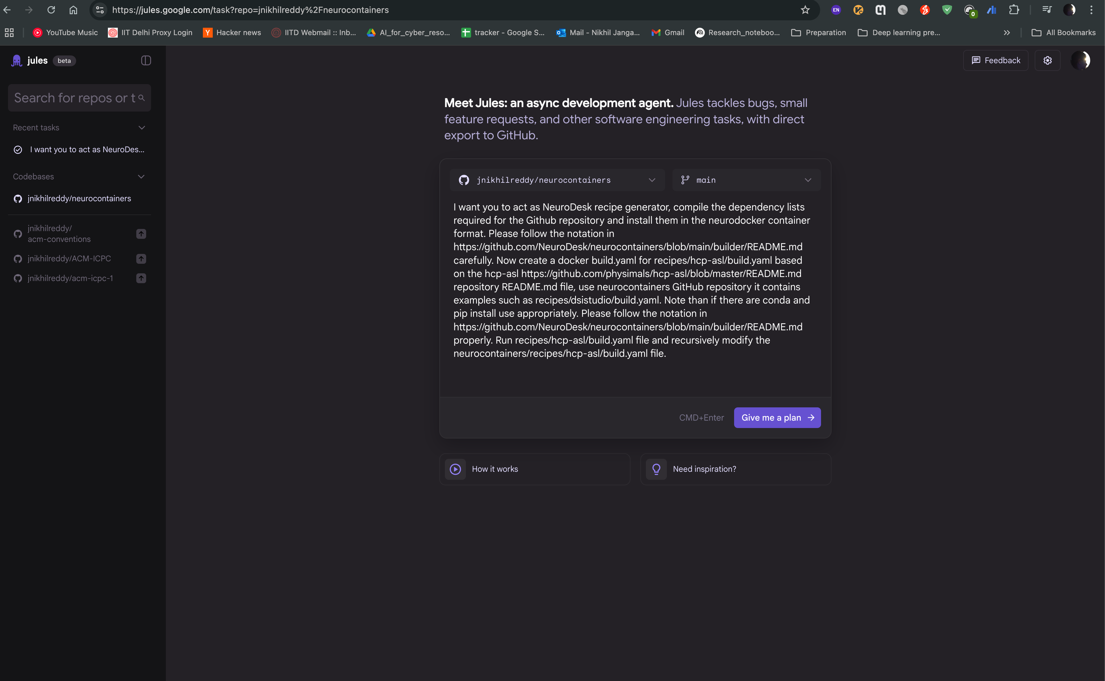 Create Jules environment