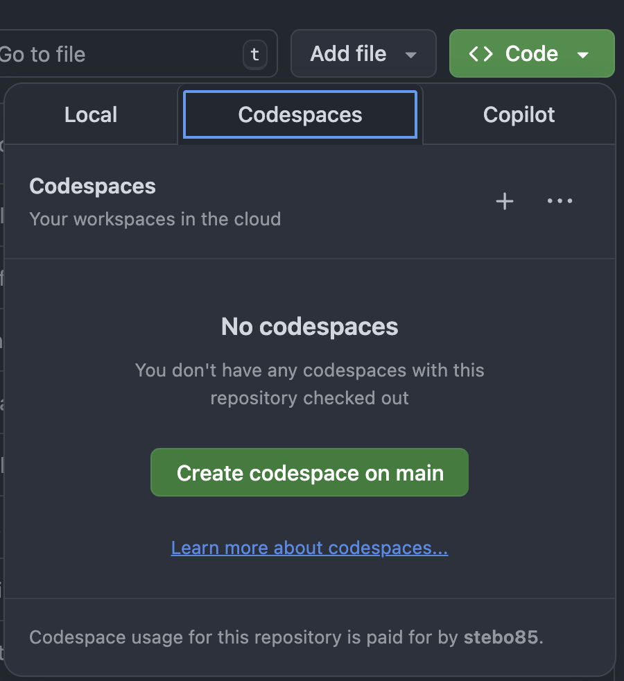 Start GitHub Codespace