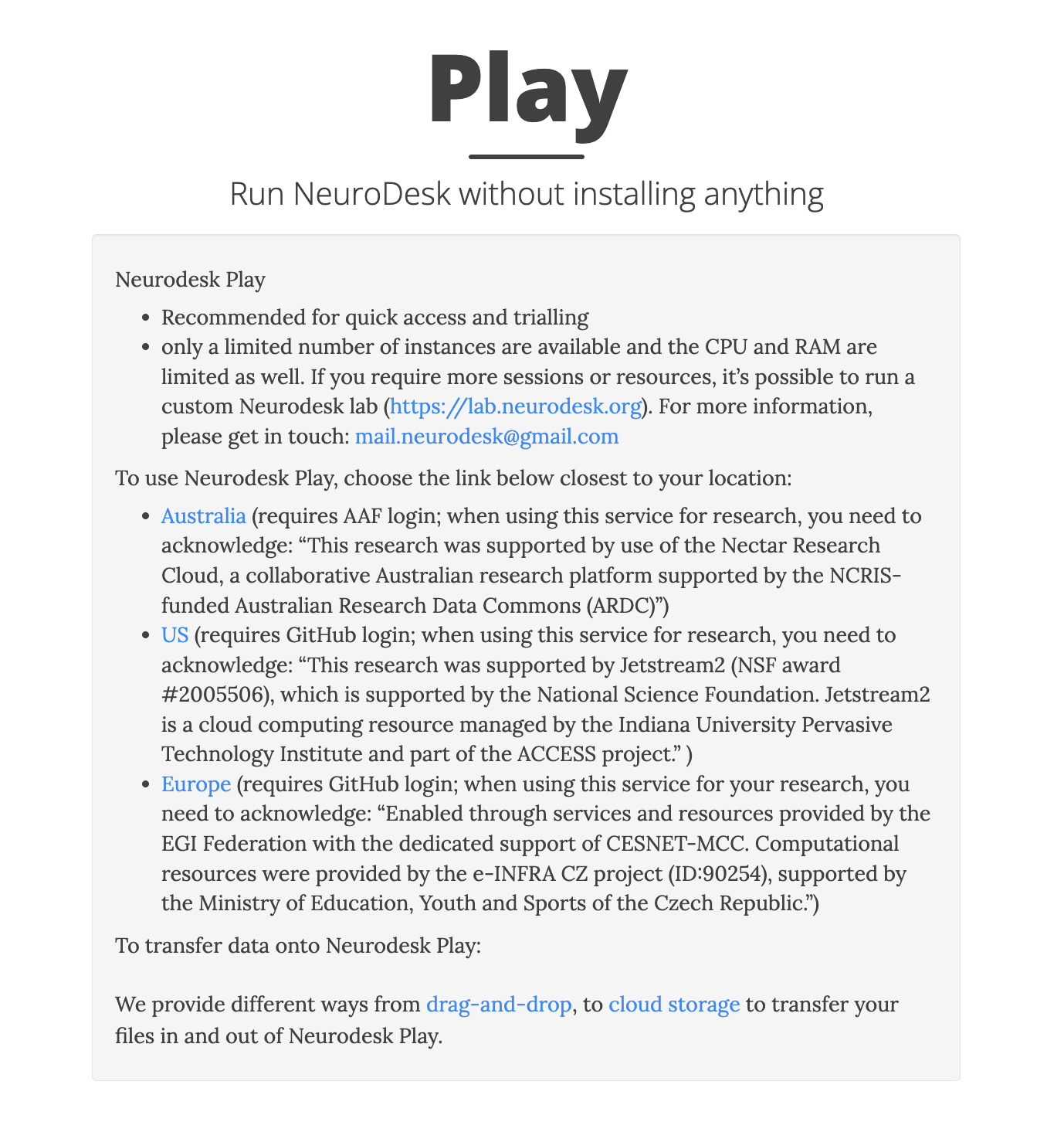 Neurodesk Play Interface