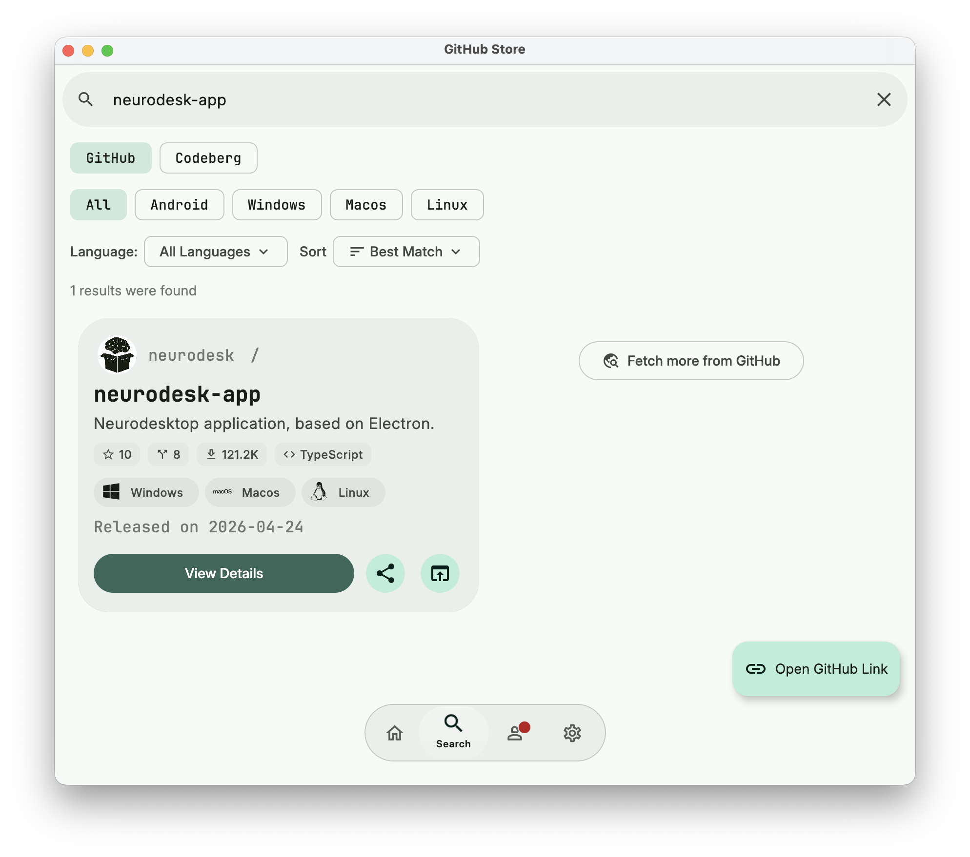 Neurodesk App in GitHub Store